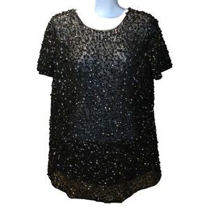 ASOS Design T-Shirt with Sequin Embellishment Mesh Backing size 6 in Black